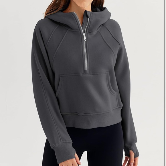 Womens Oversized Half Quarter Zip Pullover Cropped Long Sleeve Hoodie - Picture 2 of 6